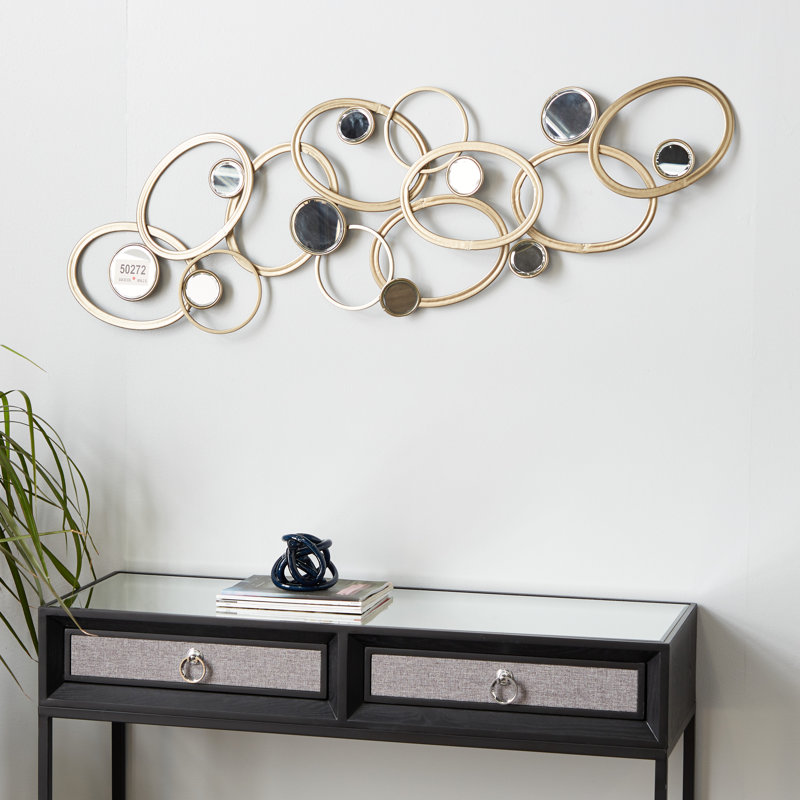 Metal Geometric Gold Wall Decor with Round Mirrored Accents