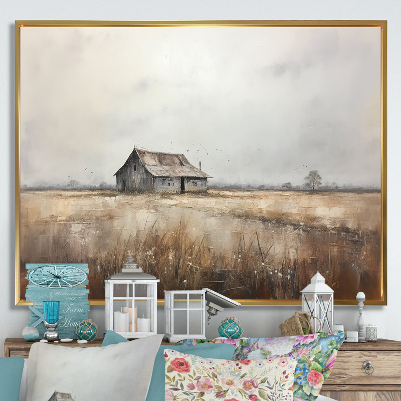 «Barn Minimalisme Charm I», reproduction d'art sur toile, H 16 po x l 32 po x P 1 po, Cadre flottant doré