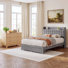 Ensemble de meubles de chambre : Lit plateforme capitonné avec rangement et 2 tiroirs de rangement + Commode en bois cannelé