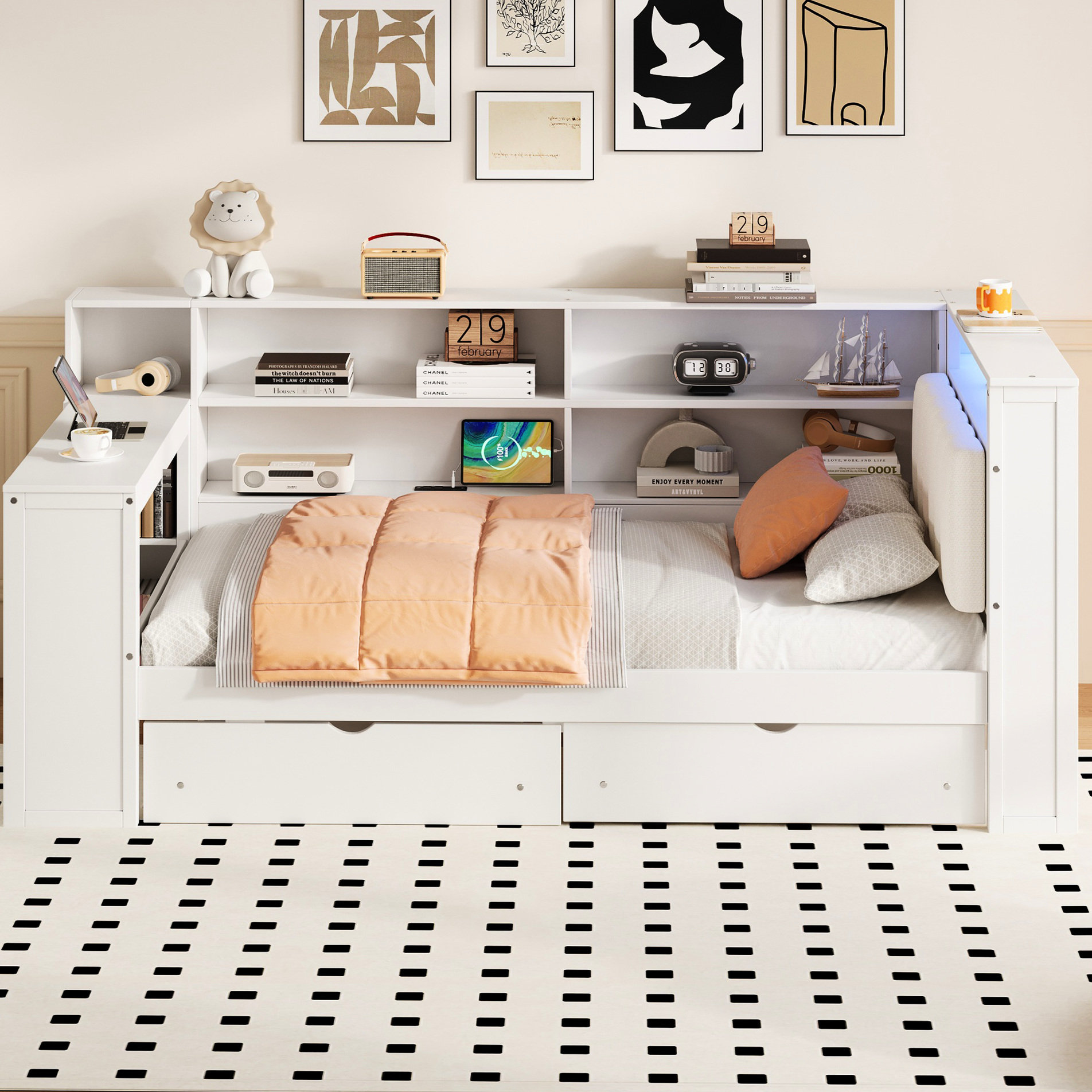 Latitude Run® Wood Twin - Sized Bed With Upholstered Head, Storage ...