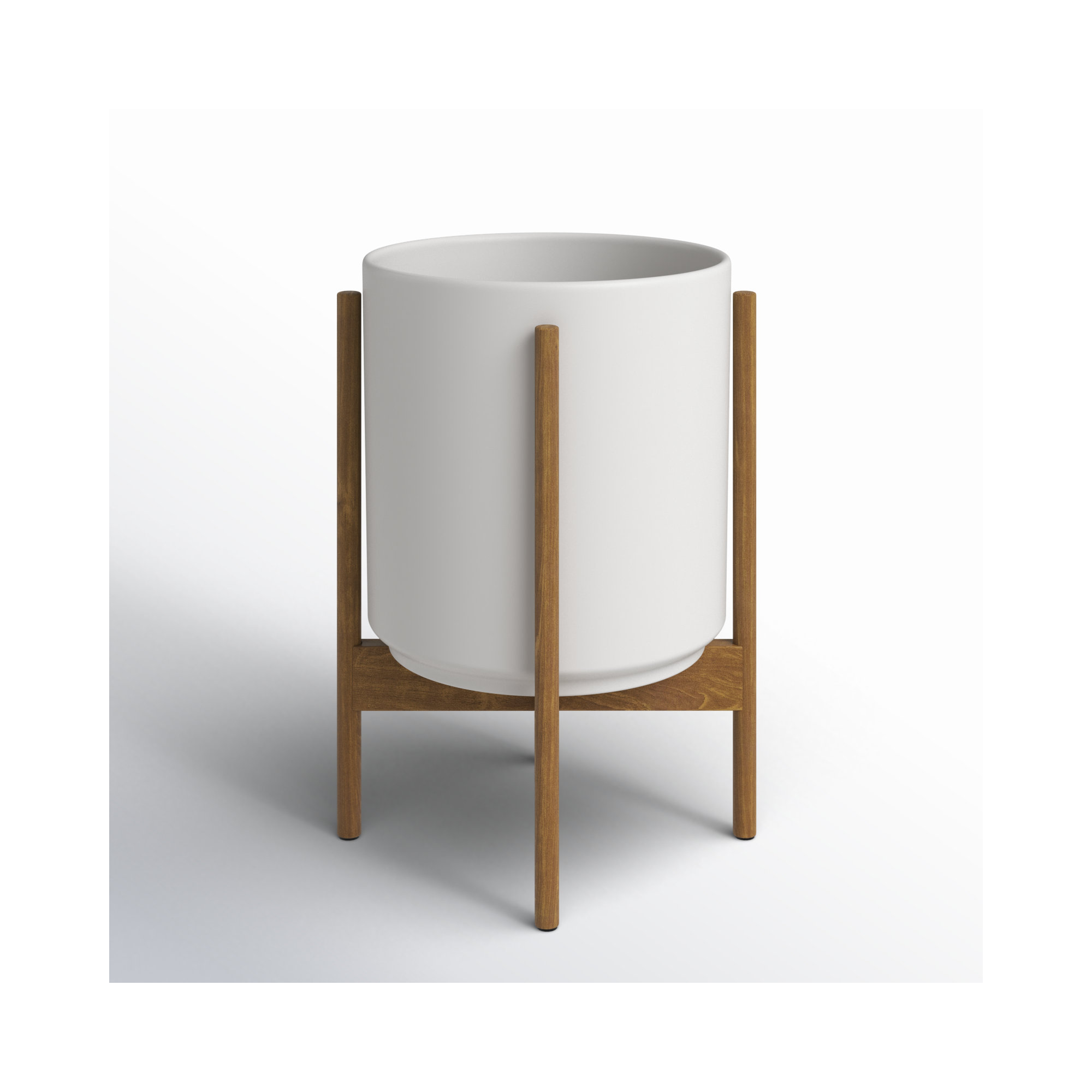 Riverside Handmade Ceramic Pot Planter, White/Teak, 18.25" H x 12.6" W x 12.6" D