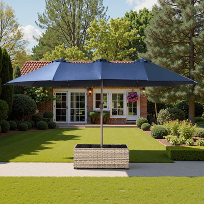 14.5 Ft X 8.5 Ft Rectangular Market Umbrella With Base And Coffee Table