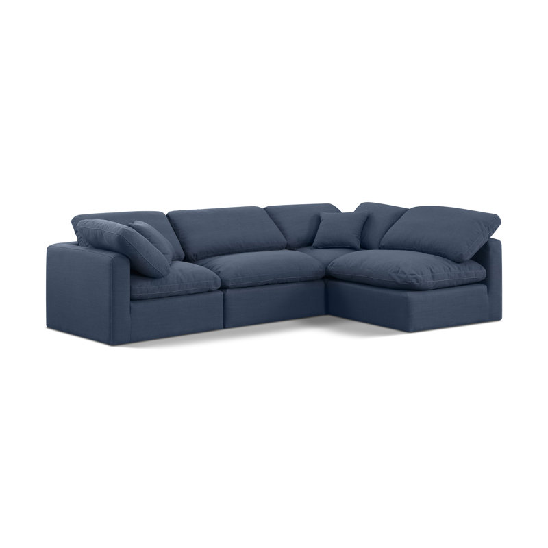 Izzet Upholstered L-Shaped Sectional Reversible, Navy Linen Textured Fabric
