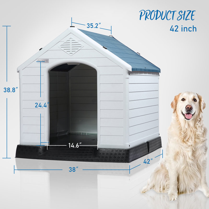 Niche pour chien en plastique Aunyae, H 39,5 po x l 38 po x P 42 po, Bleu