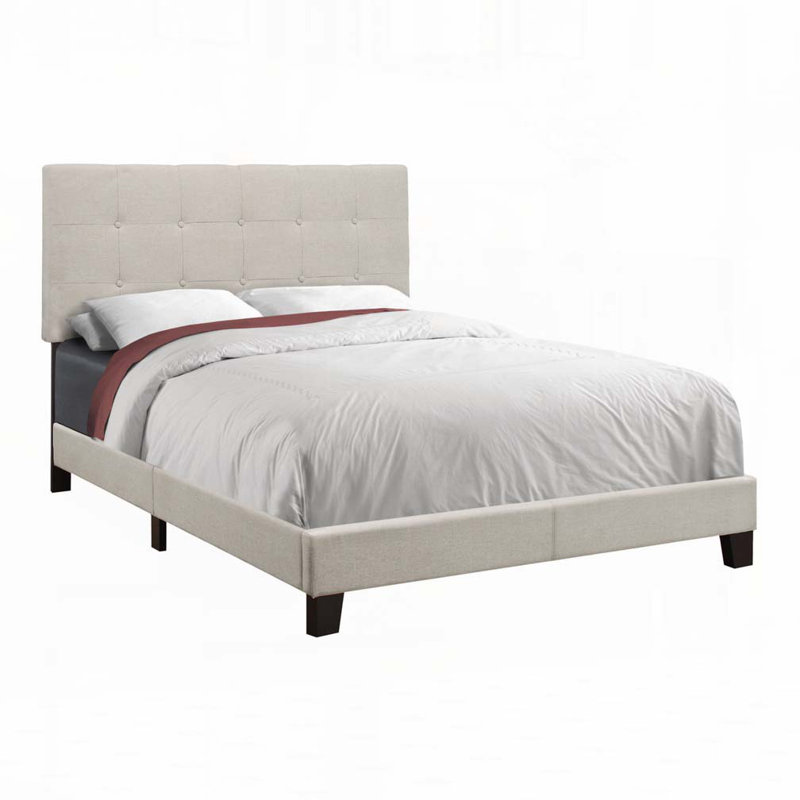 Lit plateforme en tissu d'ameublement, Beige, Double