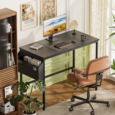 Bureau d'ordinateur avec sac de rangement, bureau d'écriture 40 po x 20 po pour bureau à domicile, bureau de jeu à pieds réglables, bureau de style moderne et minimaliste pour petites pièces, noir