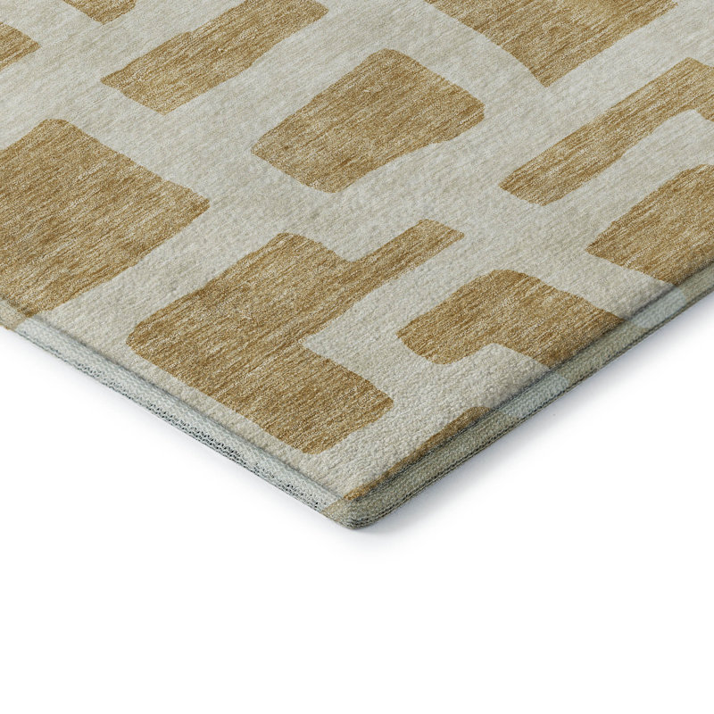 Premium Machine Washable Prisco Gold Rug, Rectangle 2'6" x 3'10"
