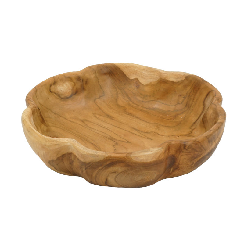 Bol décoratif décoratif en bois de teck brun peu profond, H 2,4 po x l 11,8 po x P 11,8 po