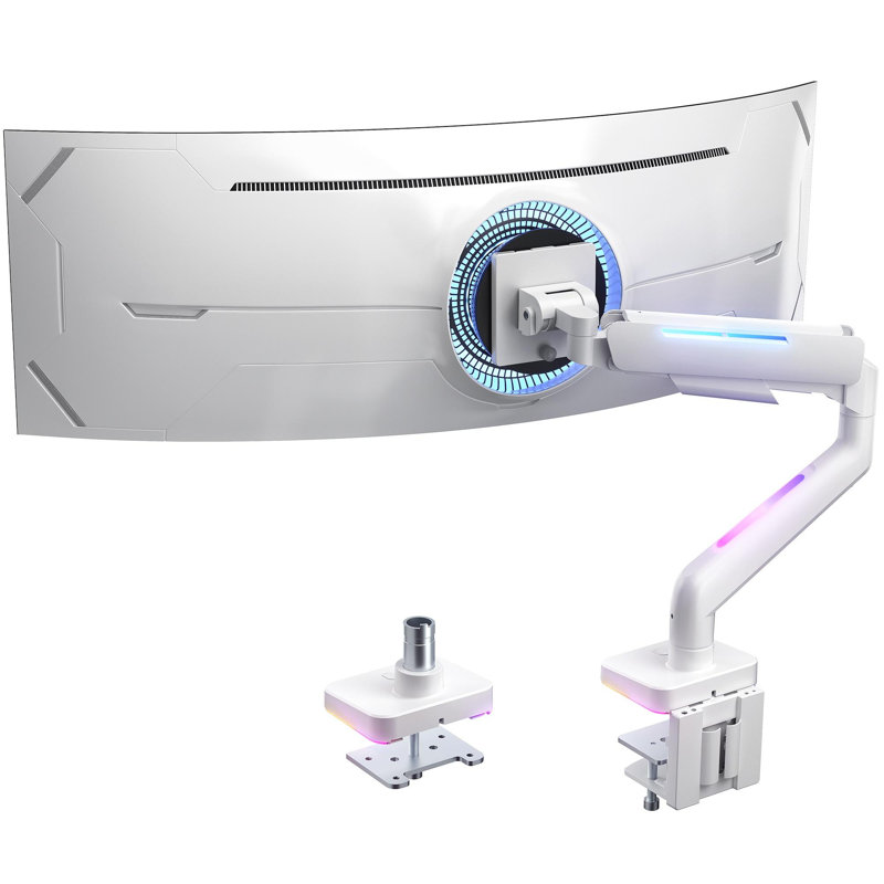 ARES WING Single Monitor Arm Desk Mount Heavy Duty RGB Light, White