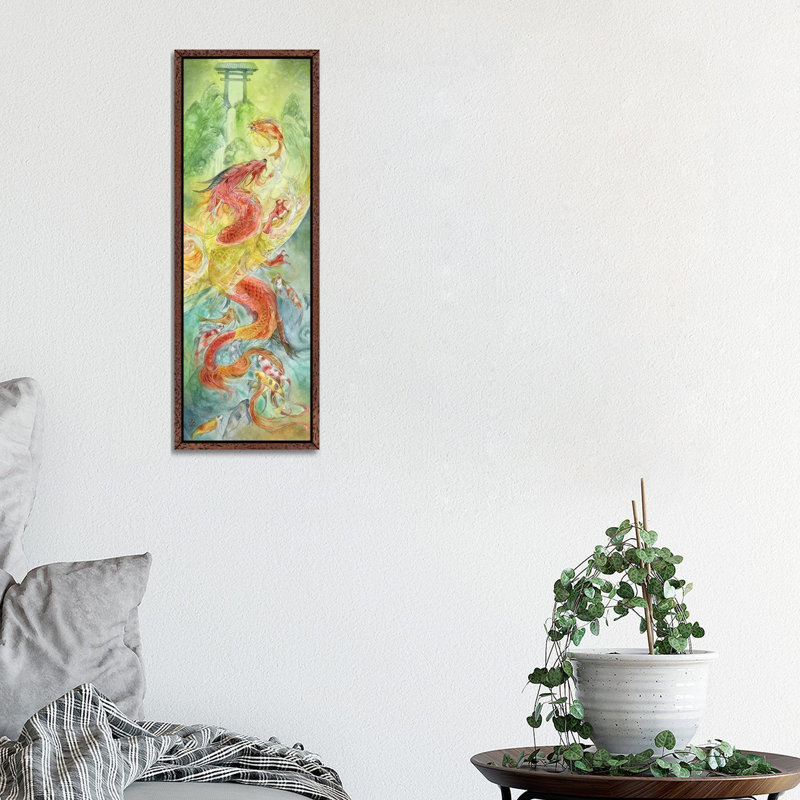 Dragongate by Stephanie Law - Panoramic Painting on Canvas, Classic Brown Wood Framed, 30.48 cm H x 91.44 cm W
