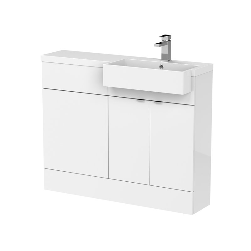 Fusion 1100mm Single Bathroom Vanity with Integrated Polymarble Basin, Gloss White