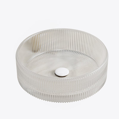 14'' Bathroom Round Crystal Glass Sink Without Faucet, Transparent