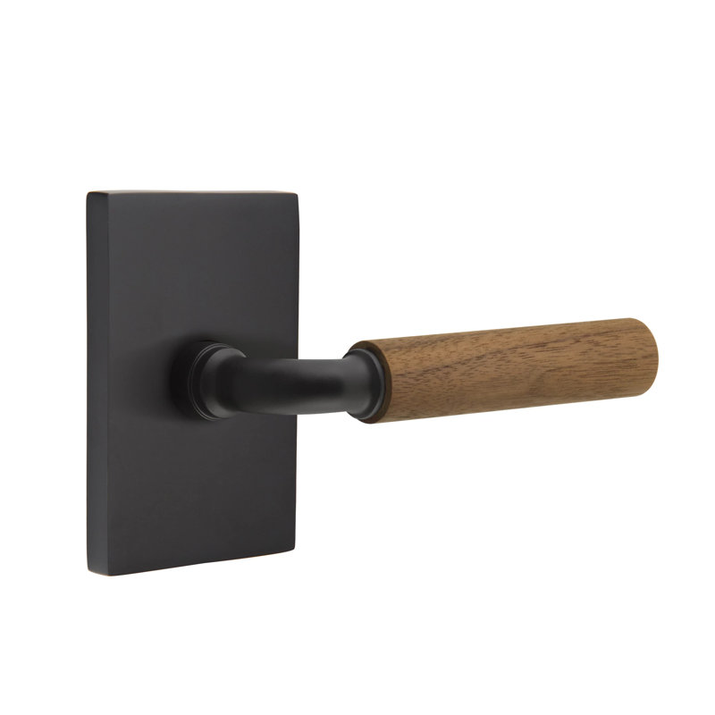 Ensemble de leviers d'intimité Emtek Select avec rosette rectangulaire moderne et tige en R, poignée en noyer foncé, Oui