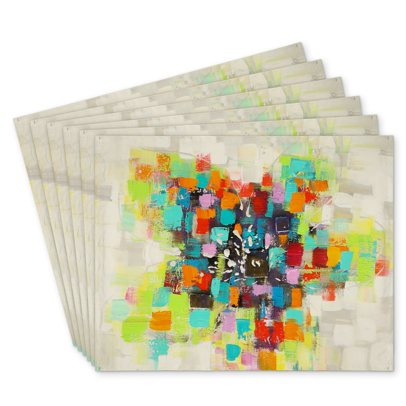 Flowers Made of Squares Polyester Chandrine Set of 6 | Home Decor