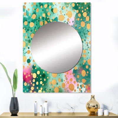 «Maenads Green and Gold Rhythmic Waters III» - miroir géométrique, miroir mural décoratif moderne, impression d'art en métal
