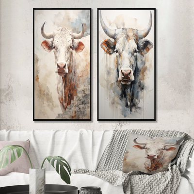 Handsome Beige Cattle Portrait - Cattle Wall Decor Set Of 2