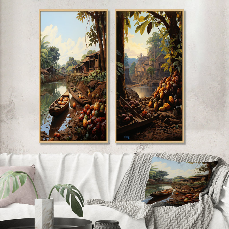 «Cacao River In South America», ensemble de salon Cacao Wall Art, Cadre flottant brun, H 40 po x l 41 po