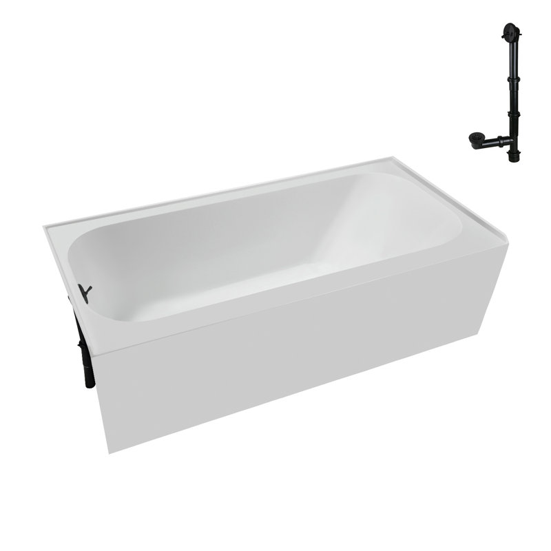 Streamline 60 in. x 30 in. Acrylic Left-Hand Drain Alcove Bathtub in Glossy White With External Drain, Matte Black