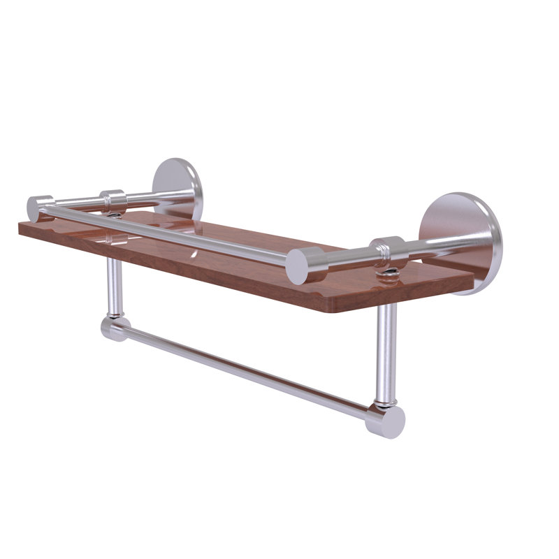 Dalston Bracket Shelf with Towel Bar, Satin Chrome, 5"H x 16" W x 5" D