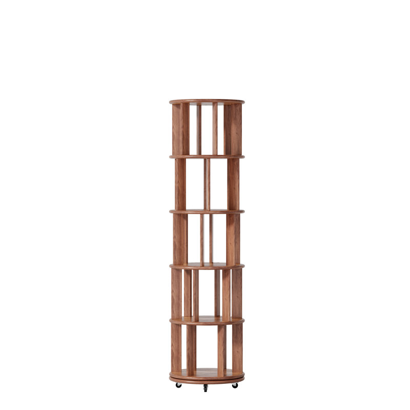 Bibliothèque rotative 100% bois massif sur roulettes, (5 tablettes) H 65 po x l 17,3 po x P 17,3 po