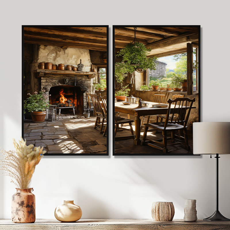 Naquin - Ensemble de 2 impressions sur toile de paysages de ferme, 36" H x 48" W, Impression encadrée flottante, Black