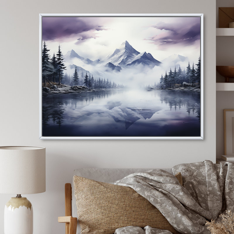 Snowy Mountain Peak III sur toile, Cadre flottant blanc, H 24 po x l 32 po x P 1 po