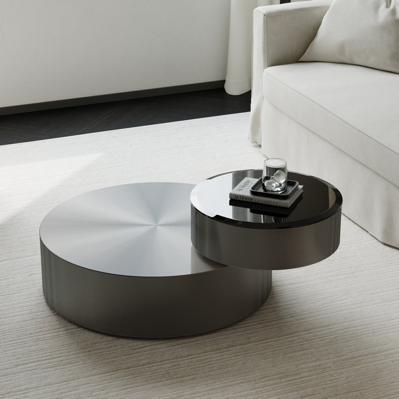 Table basse gigogne moderne extensible 31,5 po, Gris, Gris / Noir