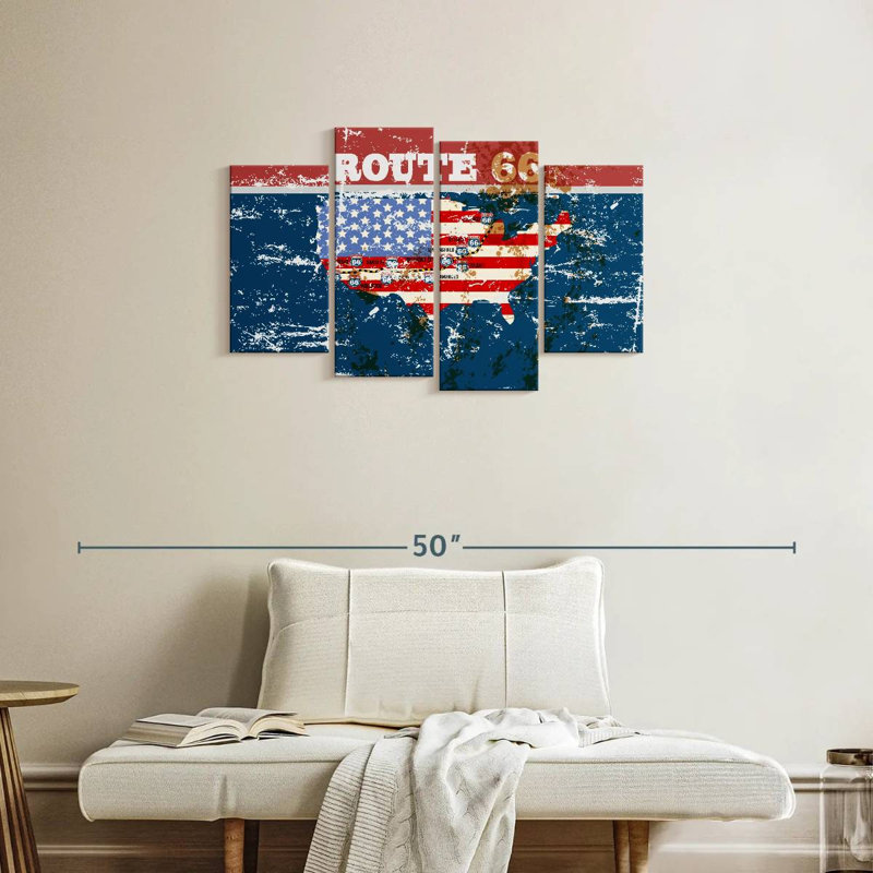 Drapeau américain Aliaz Route 66 - grunge, H 22 po x l 36 po