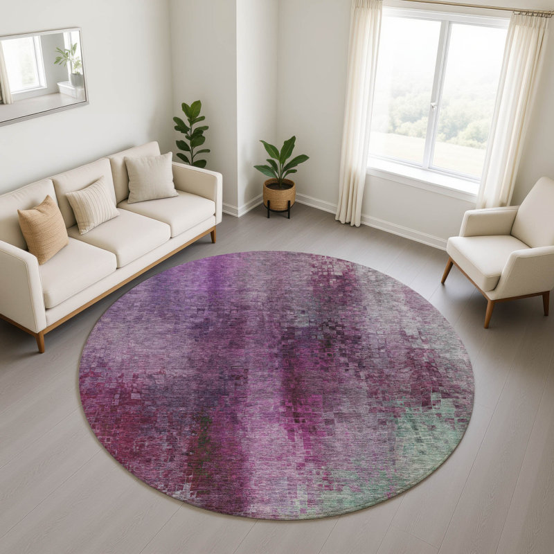 Premium Machine Washable Mayfield AMF2241 Abstract Rug, 8' Round, Purple