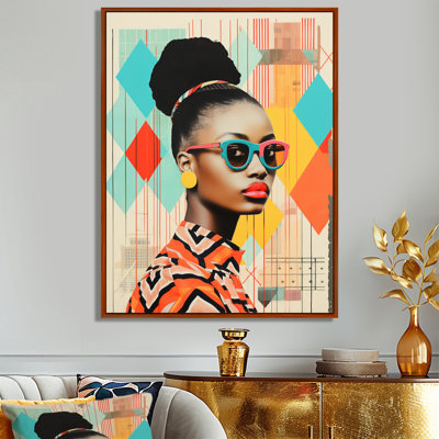 «Afro American Colorful Retro Collage IV - Woman Pop», reproduction d'art murale