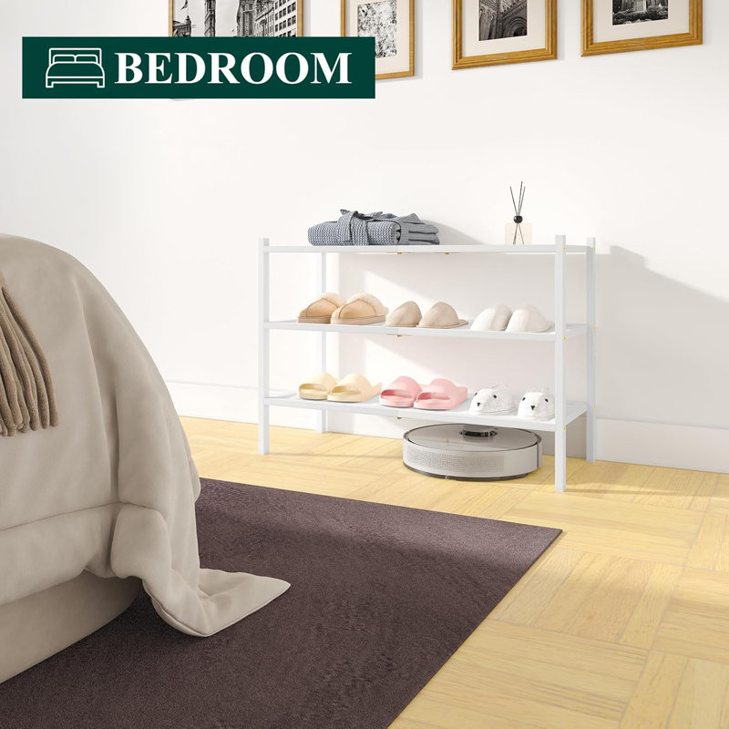 3 Tier Stackable Free Standing Shoe Rack, White