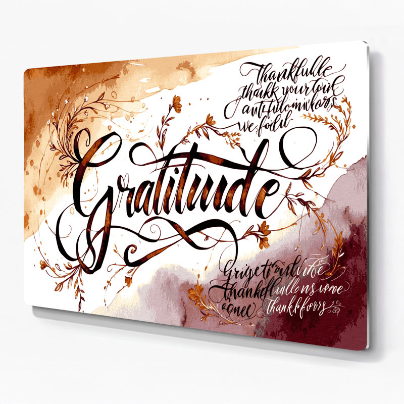 Art mural en métal beige, "Thanksgiving Thankfulness", H 20 po x l 30 po x P 0,05 po