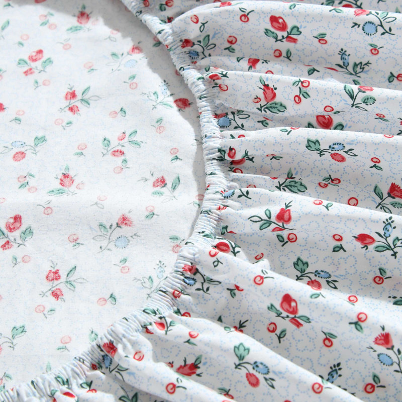 Twin White Floral Cotton Percale Sheet Set