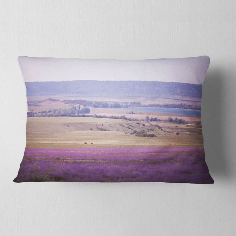 Calm Sunset over Lavender Field - Floral Printed Throw Pillow, Rectangular, 12" x 20"