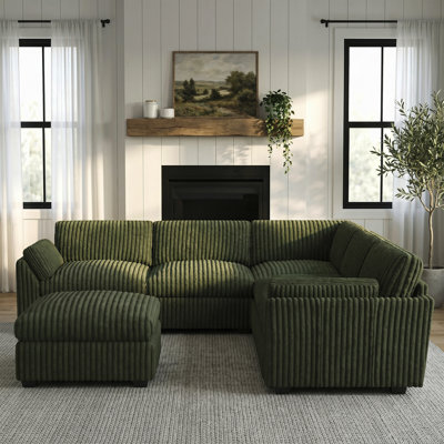 Velvet & Wide Wale Plush Corduroy Modular L - Shaped Sectional Sofa With Removable Ottoman