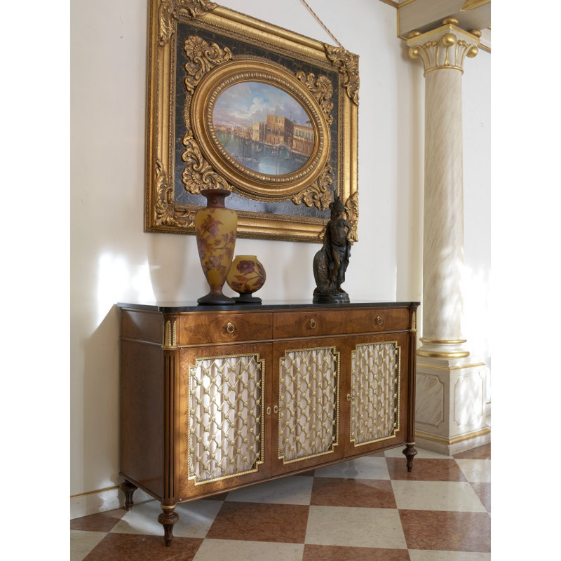 New Empire 61.42'' W Solid Wood Sideboard, Aged Gold, Nero Marquinia