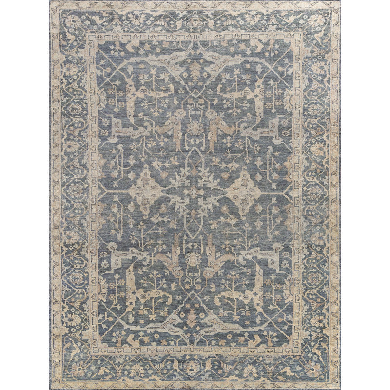 Antique Weave Oushak Oriental Hand Knotted Wool Blue/Beige Area Rug, Rectangle 10' x 14'