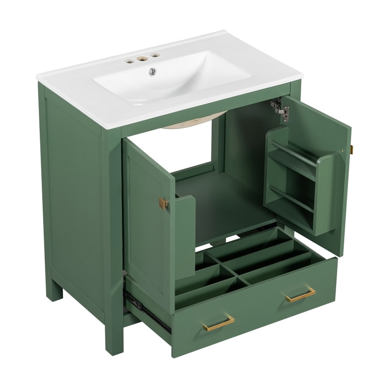Ensemble de meuble-lavabo vert 60 po avec double meuble-lavabo (séparé), double lavabo en céramique, tablette de rangement et tiroirs séparés (miroir non inclus) - Solution de salle de bain moderne pour salles de bain spacieuses
