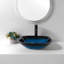Lavabo de salle de bain vasque en verre trempé artistique avec robinet et bonde escamotable, bleu