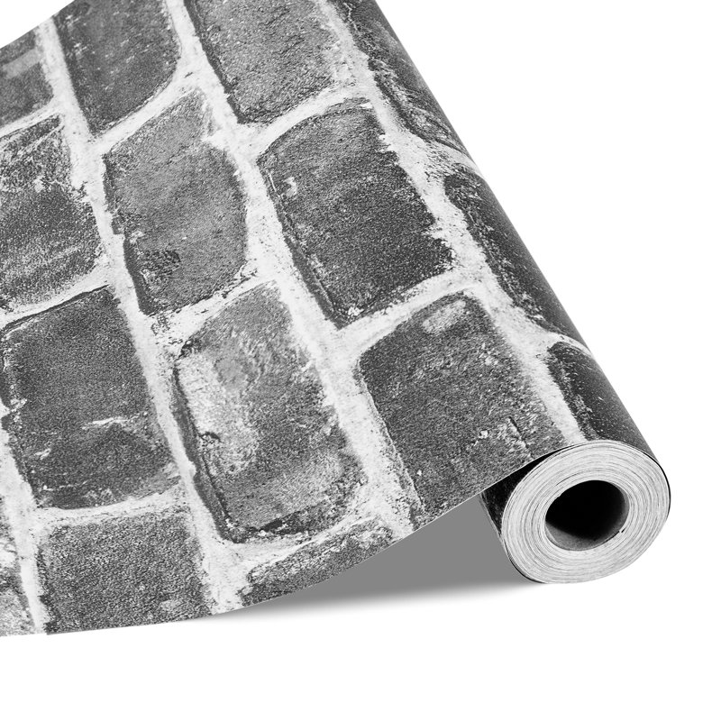 Peel and Stick Wallpaper 17.7x393.7 in Gray Brick Waterproof for Bedroom