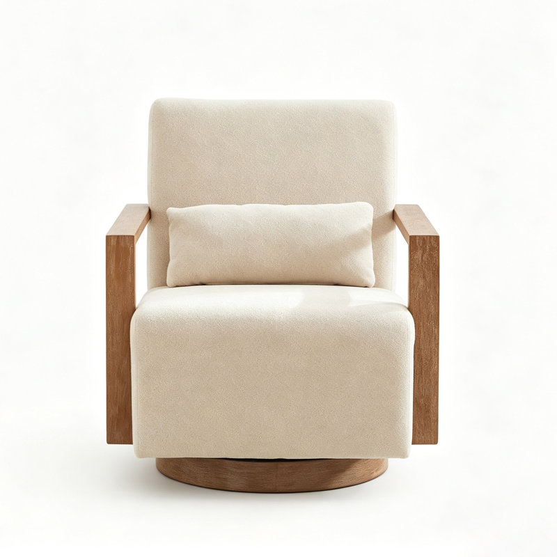 Fauteuil d'appoint pivotant en lin 29,7 po avec accoudoirs ouverts en bois massif l 29,7 po