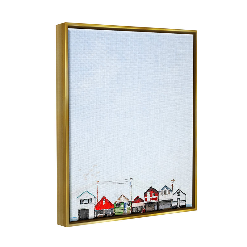 «Coastal Beach Shacks Sky View Floater», art mural par Kim Curationa, H 31 po x l 25 po x P 1,7 po
