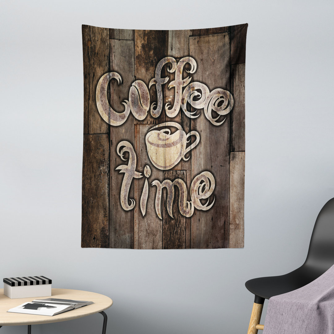 Wandteppich Coffee Time Grunge Back in Umber Creme und Kakao