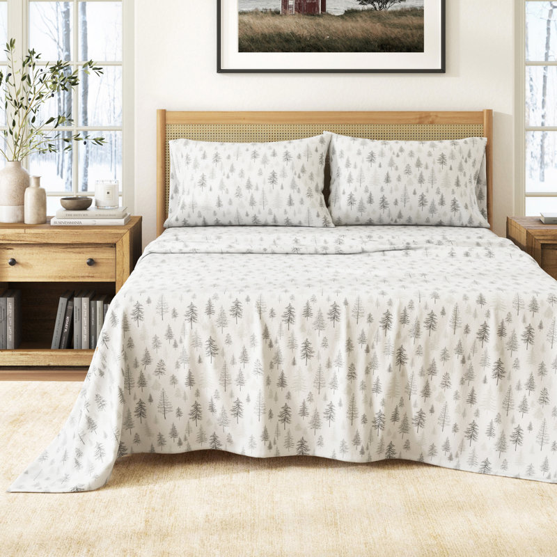 Ensemble de draps 100% flanelle de coton, Très grand californien avec deux taies d'oreiller, Truckee - Grey