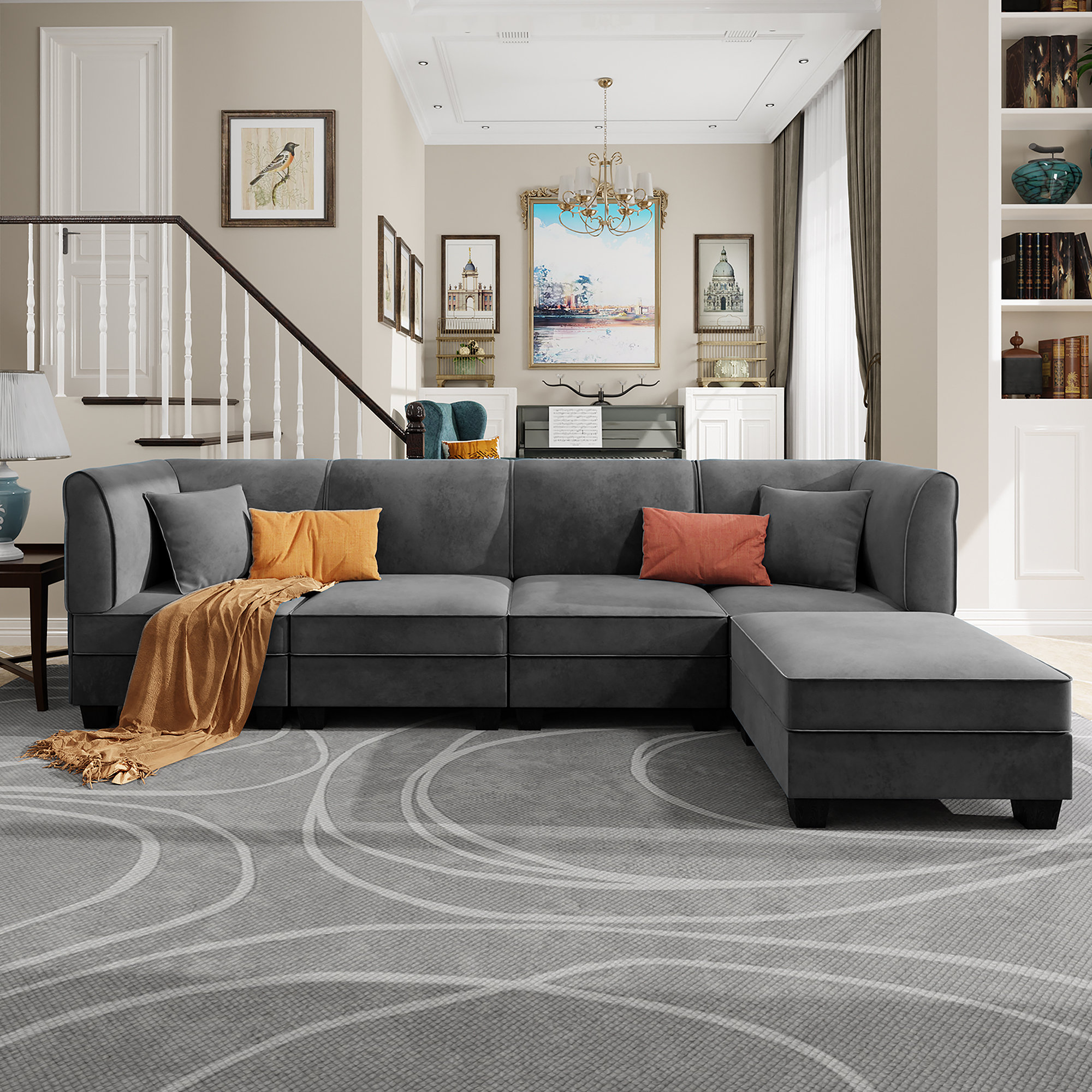 Audrye 5 Piece Modular Sectional Wade Logan Body Fabric Gray Velvet