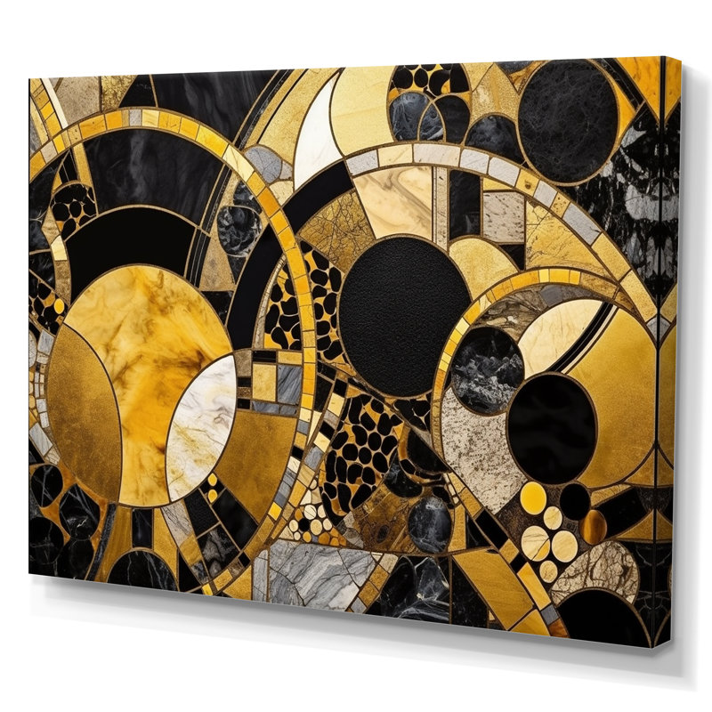 Or et noir en mouvement I - formes abstraites, art mural, H 30 po x l 40 po x P 1,5 po, Toile tendue