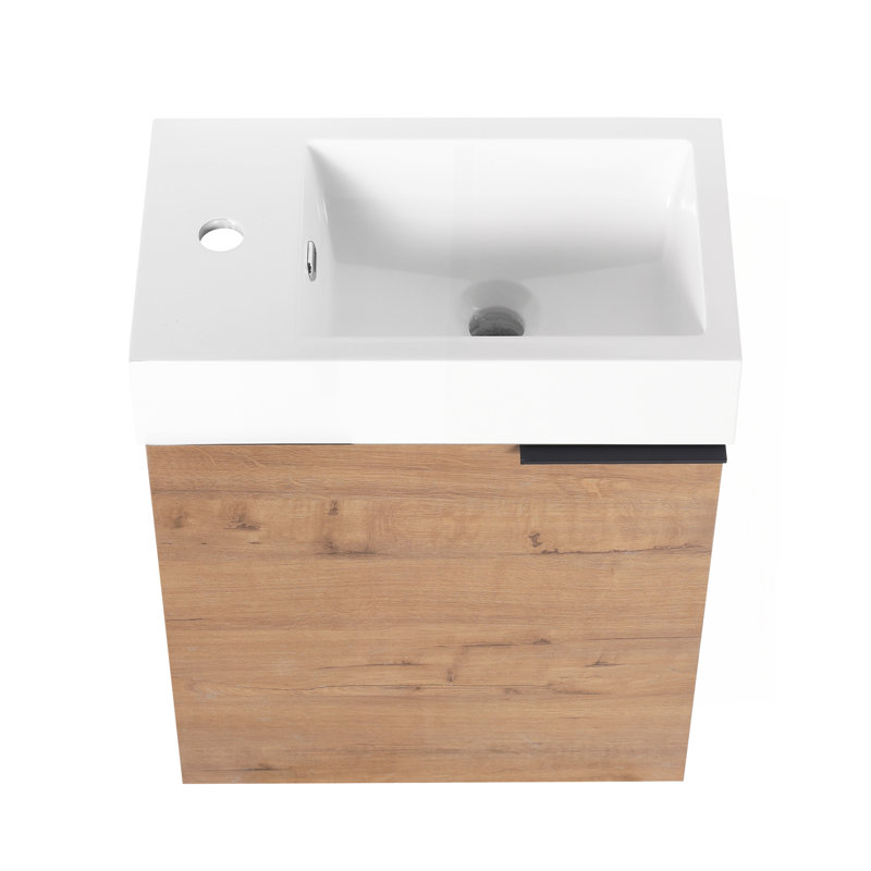 Meuble-lavabo mural avec lavabo en résine de qualité supérieure et porte d'armoire lisse pour la salle de bain.