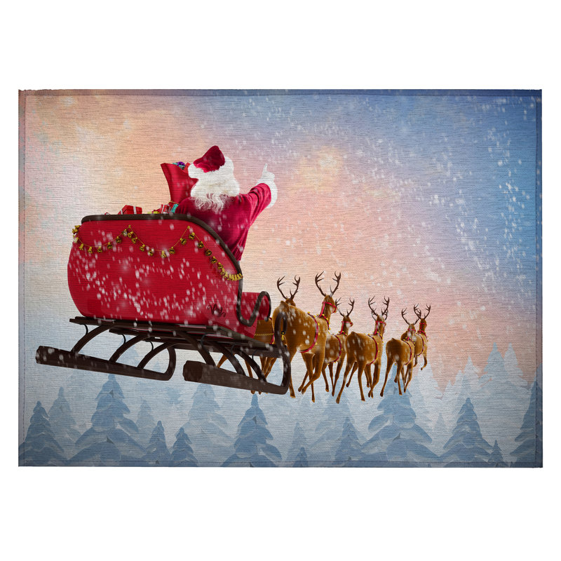Tapis bleu / rouge / brun en polyester tissé à la machine Gurditta, Rectangle 1 pi 8 po x 2 pi 6 po