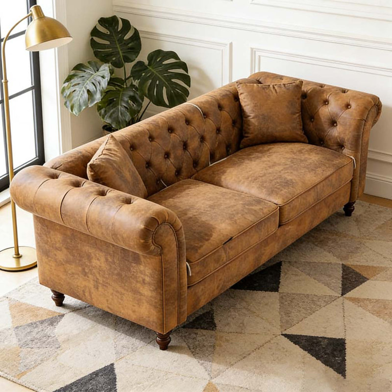 Canapé en tissu 83 po Chesterfield, H 29 po x l 83,25 po x P 33 po, 3, Brun