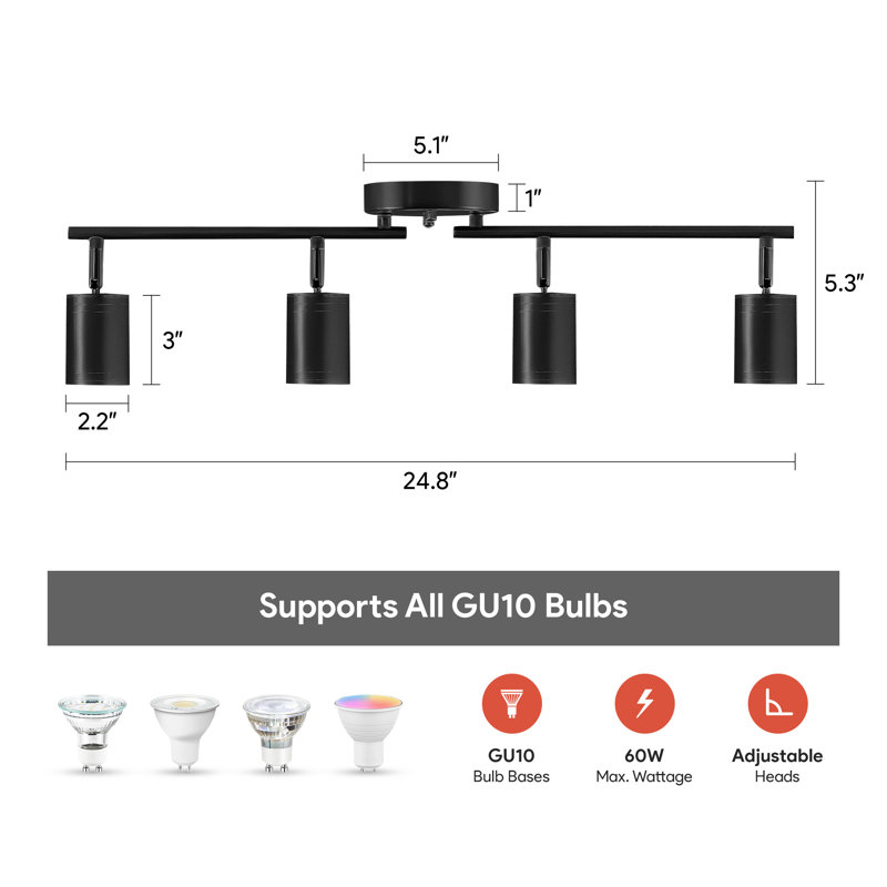 Matte Black Adjustable 4-Light Track Fixture with LED Bulbs